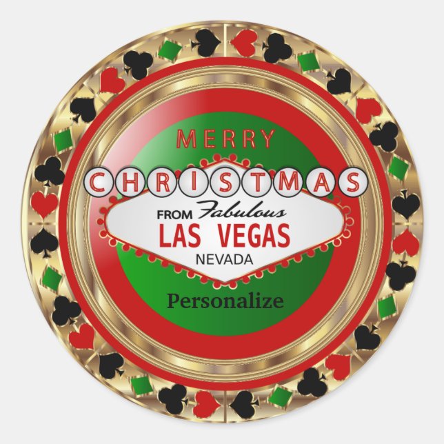 Sticker Rond Merry Christmas Poker Chip de Las Vegas (Devant)