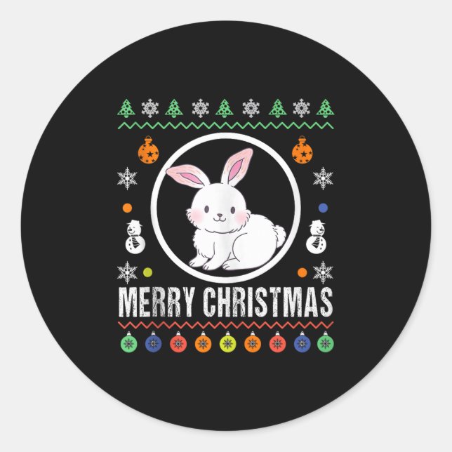 Sticker Rond Merry Christmas Rabbit Ugly Sweater Xmas Knit Tank (Devant)