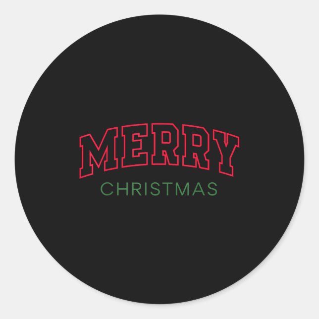 Sticker Rond Merry Christmas Red Green Athletic Text Family San (Devant)