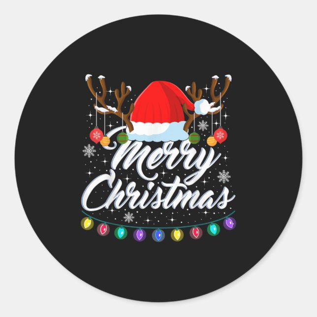 Sticker Rond Merry Christmas Red Santa Hat Reindeer Xmas Matchi (Devant)