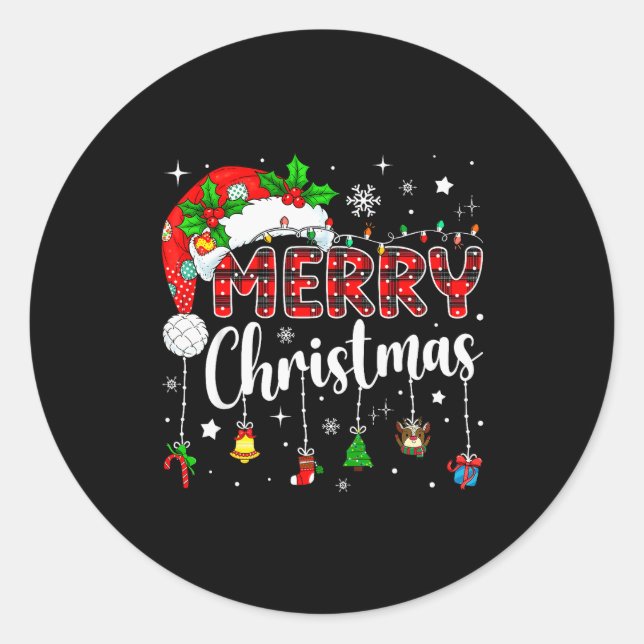 Sticker Rond Merry Christmas Red Santa Hat Reindeer Xmas Matchi (Devant)