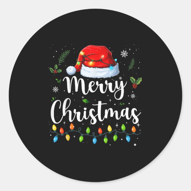 Sticker Rond Merry Christmas Red Santa Hat Reindeer Xmas Matchi (Devant)