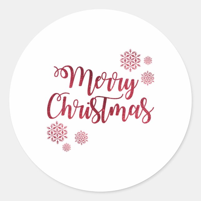 Sticker Rond Merry Christmas Red Snowflake Tygraphy  (Devant)