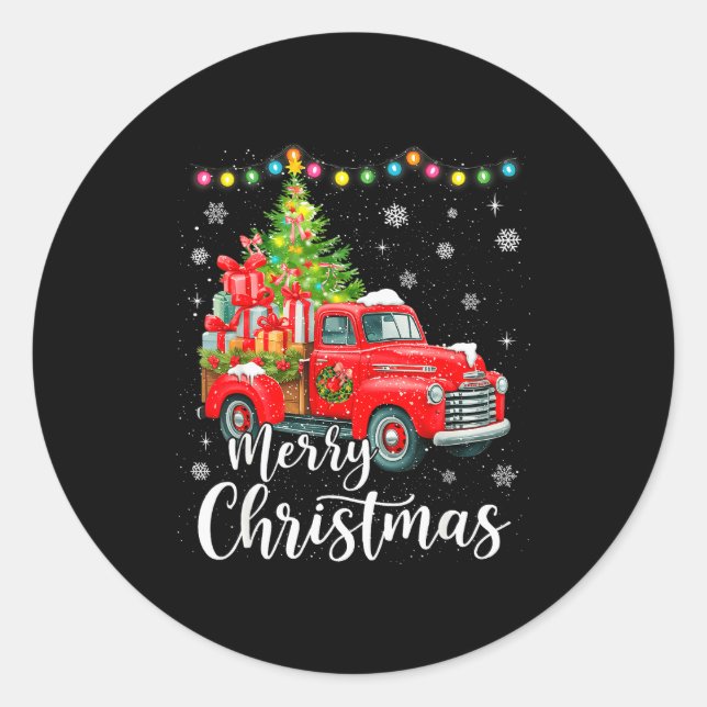 Sticker Rond Merry Christmas Red Truck Family Christmas Matchin (Devant)