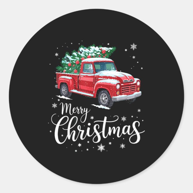 Sticker Rond Merry Christmas Red Truck Family Matching Christma (Devant)