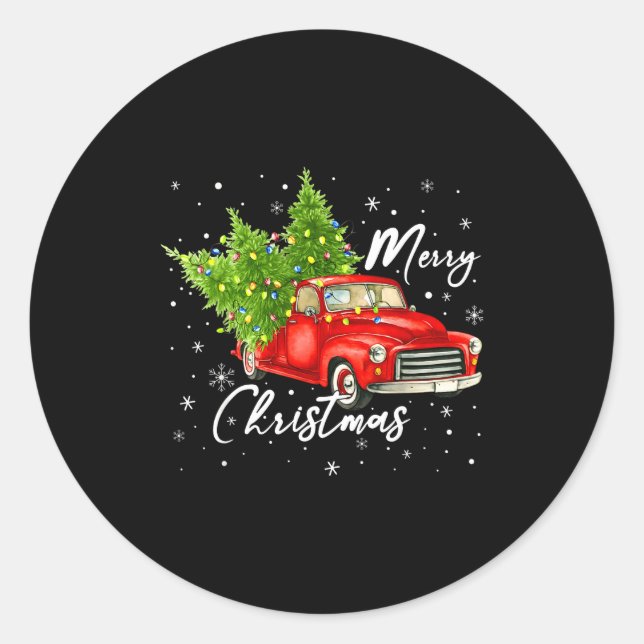 Sticker Rond Merry Christmas Red Truck Family Matching Christma (Devant)