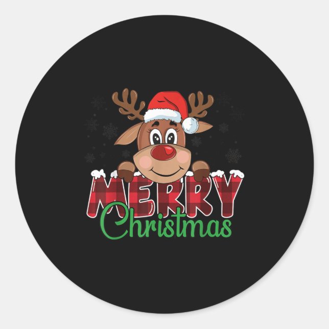Sticker Rond Merry Christmas Reindeer Men Women Family Matching (Devant)