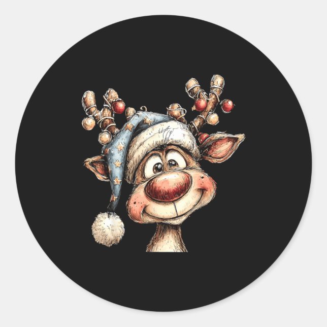 Sticker Rond Merry Christmas Reindeer Men Women Family Matching (Devant)