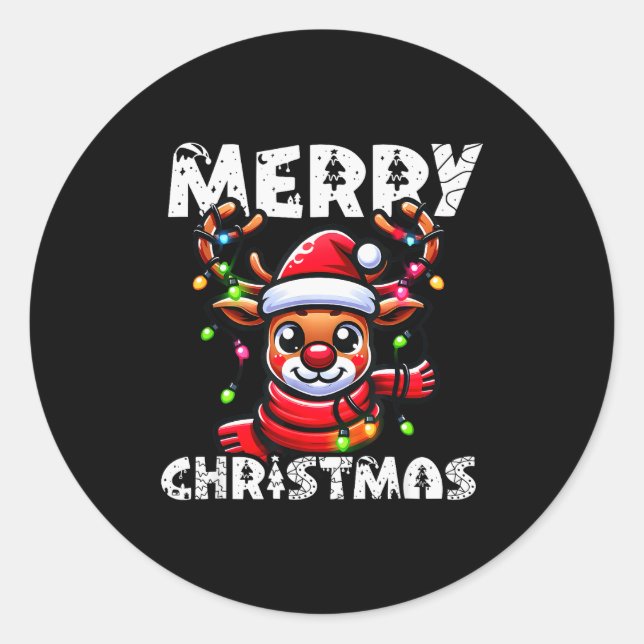 Sticker Rond Merry Christmas Reindeer Xmas Family Men Women 202 (Devant)