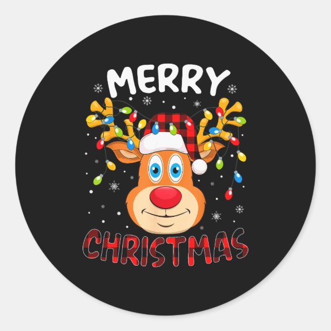 Sticker Rond Merry Christmas Reindeer Xmas Family Men Women Kid (Devant)