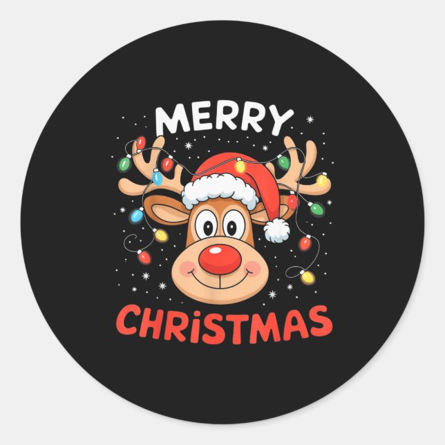 Sticker Rond Merry Christmas Reindeer Xmas Family Men Women Kid (Devant)
