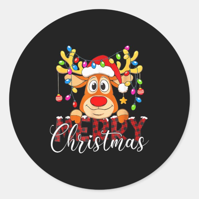Sticker Rond Merry Christmas Reindeer Xmas Family Pajamas Buffa (Devant)
