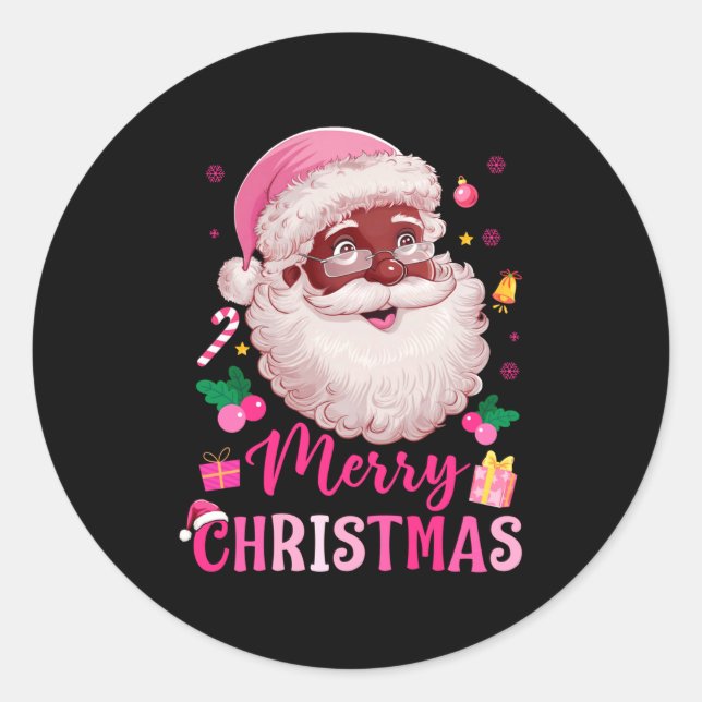 Sticker Rond Merry Christmas Santa Claus Black Afro African Ame (Devant)
