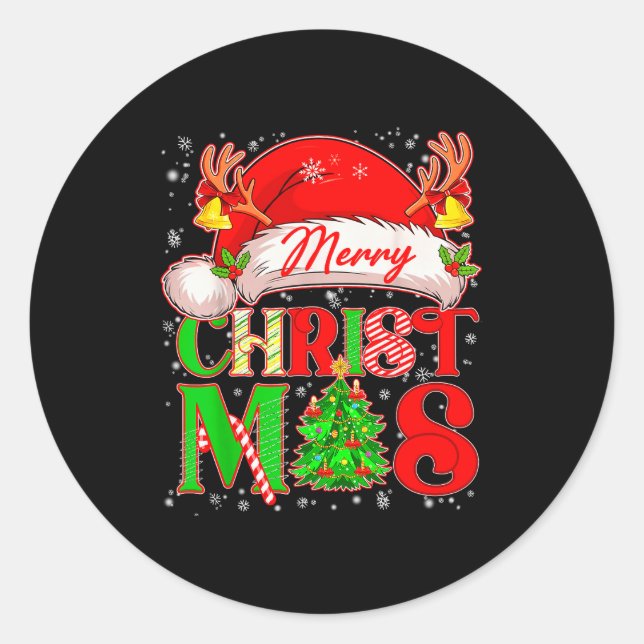 Sticker Rond Merry Christmas Santa Hat Family Matching Pajamas  (Devant)