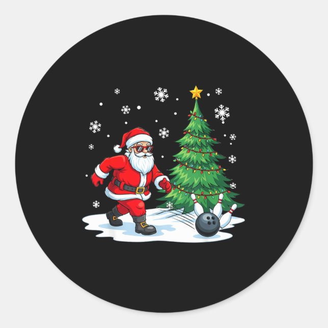 Sticker Rond Merry Christmas Santa Playing Bowling Srt Lovers  (Devant)