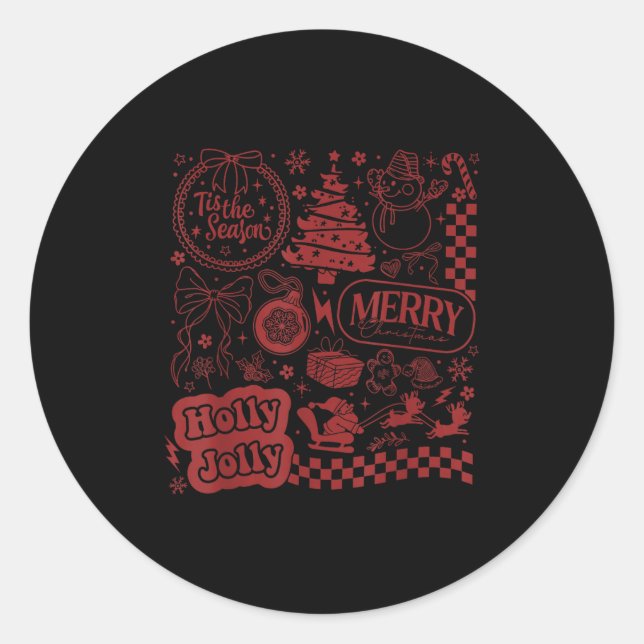 Sticker Rond Merry Christmas Santa Snowman Reindeer Tis The Sea (Devant)