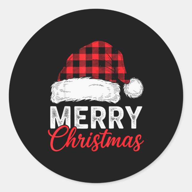 Sticker Rond Merry Christmas Shirt Santa Hat Buffalo Plaid Men  (Devant)