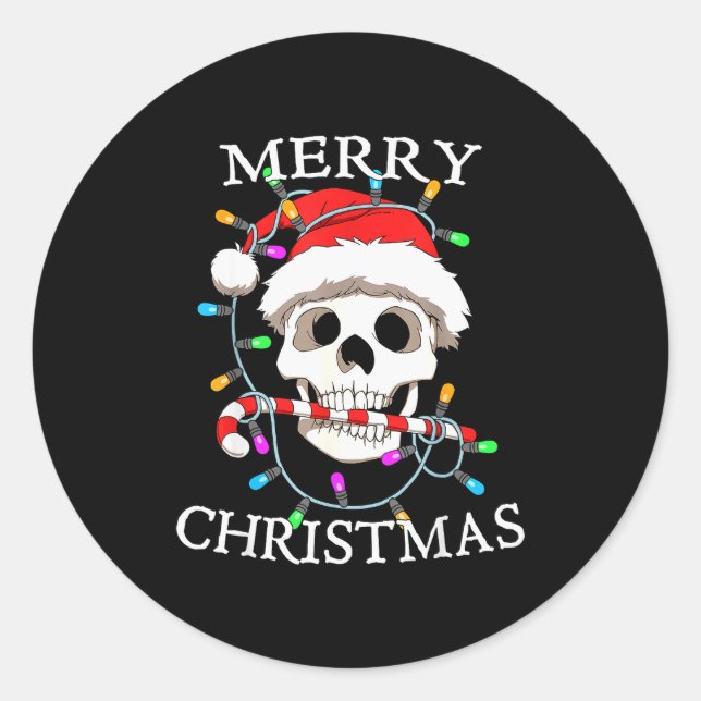 Sticker Rond Merry Christmas Skull Skeleton Men Women  (Devant)