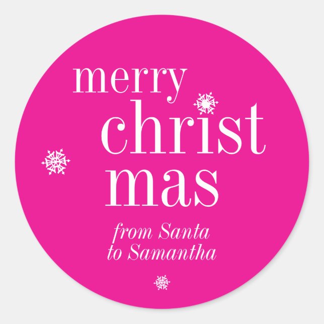 Sticker Rond Merry Christmas Snow pink (Devant)