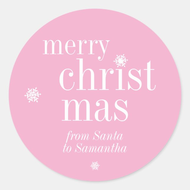 Sticker Rond Merry Christmas Snow pink pastel (Devant)