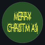 Sticker Rond Merry Christmas Starry<br><div class="desc">Merry Christmas from my family to yours in this holiday snowman font not found in the Zazzle fonts. Customize image looks solive on any product. If there is a product that you would like it on not made, contact me at sandy@sandyspider.com I veut donc une personnalité a gift just for...</div>