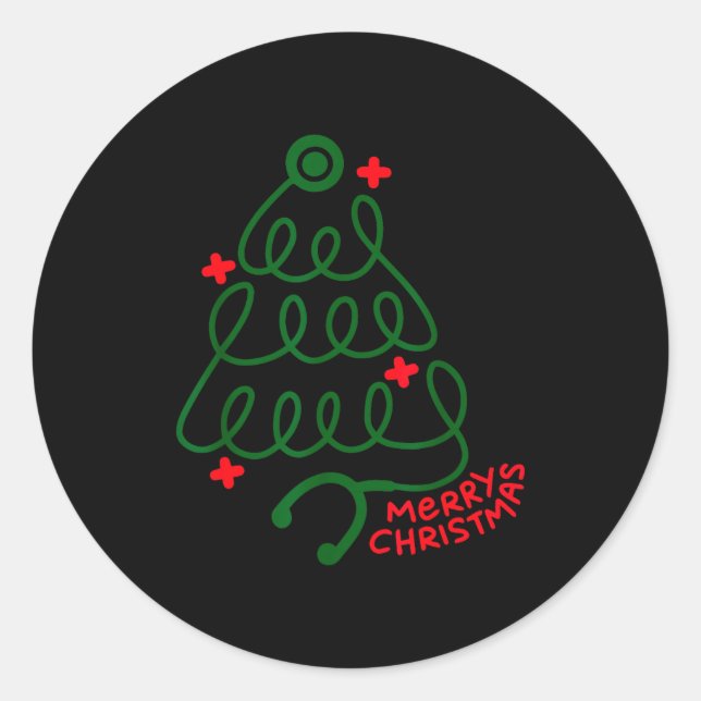 Sticker Rond Merry Christmas Stethoscope Nurse Cna Xmas Holiday (Devant)