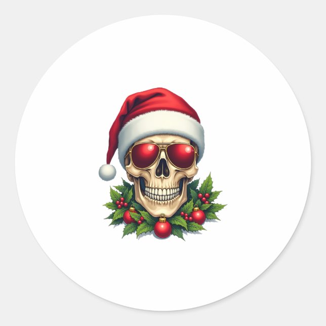 Sticker Rond Merry Christmas Sugar Skull Santa Hat Family Xmas  (Devant)