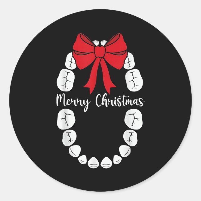 Sticker Rond Merry Christmas Teeth Wreath Dental Christmas Shir (Devant)