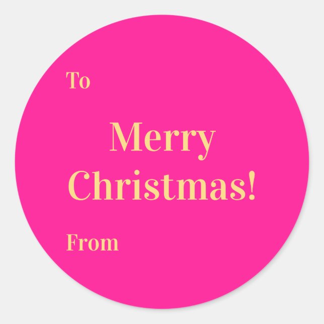 Sticker Rond Merry Christmas To From Hot Pink Gold (Devant)
