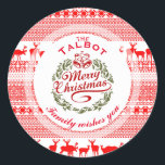 Sticker Rond MERRY CHRISTMAS Traditionnel personnalisé Round S<br><div class="desc">Personnalisable Joyeux Noël avec autocollant vintage traditionnel. Votre nom et message sur le beau motif de style Laponie en arrière - plan rouge et blanc. Correspondance personnalisées serviette en papier de Noël,  plaque en papier et plus...  Un autre modèle est disponible.</div>