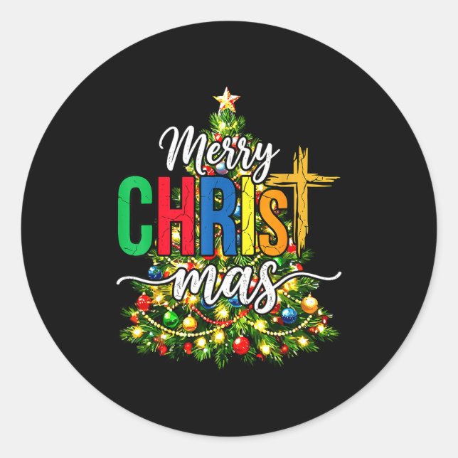 Sticker Rond Merry Christmas Tree Christian Xmas  (Devant)