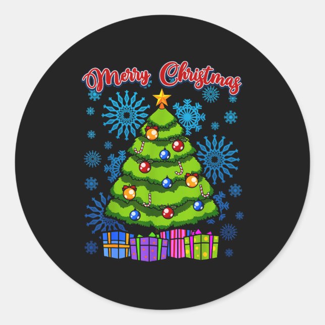 Sticker Rond Merry Christmas Tree, Men Women Kids, Xmas  (Devant)