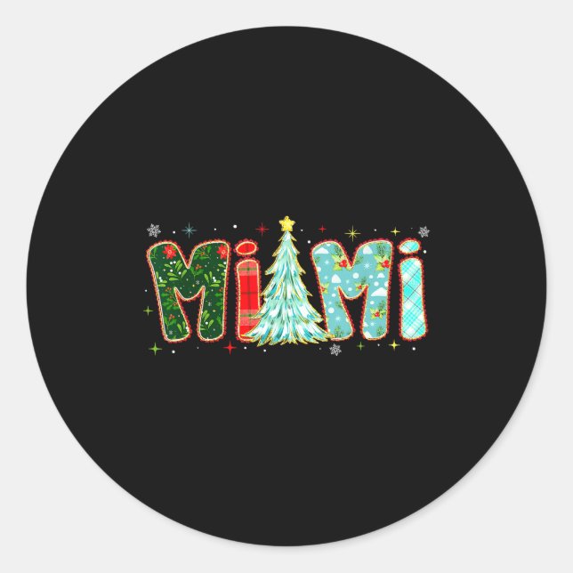 Sticker Rond Merry Christmas Tree Plaid Mimi Aesthetic Mom Mama (Devant)
