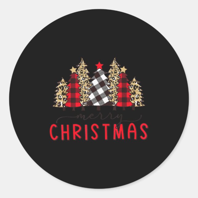 Sticker Rond Merry Christmas Tree Shirts Funny Leopard Plaid Pr (Devant)