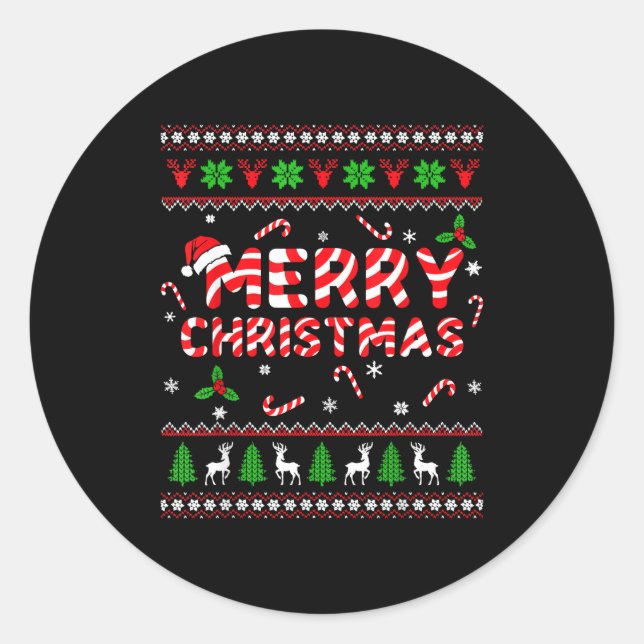 Sticker Rond Merry Christmas Ugly Sweater Candy Cane Men Women  (Devant)