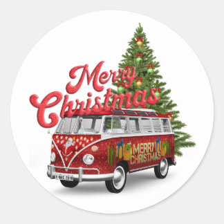 Sticker Rond Merry Christmas Van