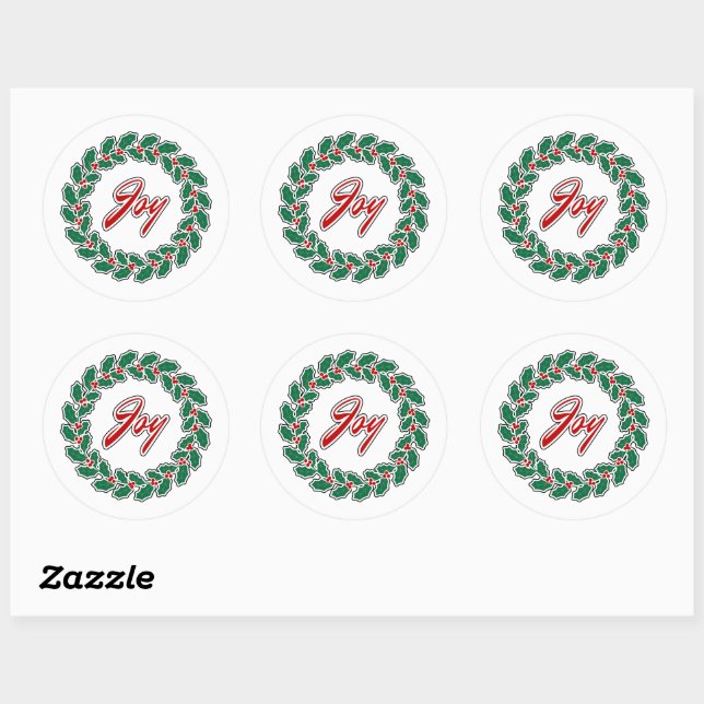 Sticker Rond Merry Christmas Wreath Design : Joie (Feuille)