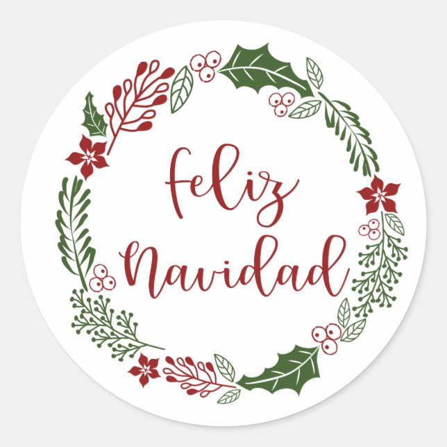 Sticker Rond Merry Christmas Wreath espagnol, Feliz Navidad (Devant)