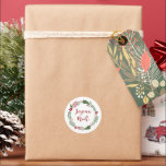 Sticker Rond Merry Christmas Wreath, Joyeux Noël<br><div class="desc">Vacances de Noël vert et rouge autocollants design de couronnes pour décorer les cadeaux et les enveloppes,  avec les mots Joyeux Noël en français : Joyeux Noël</div>