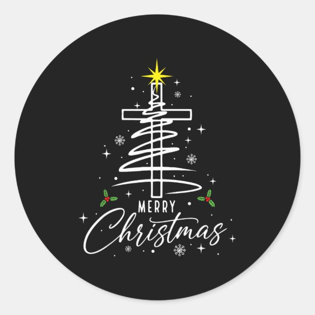 Sticker Rond Merry Christmas Xmas Christian Jesus Holiday Famil (Devant)