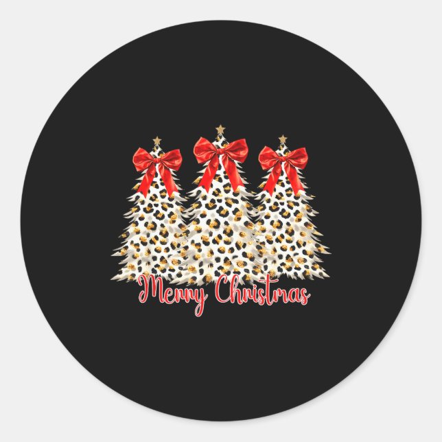 Sticker Rond Merry Christmas Xmas Trees Leopard Coquette Bow Ho (Devant)