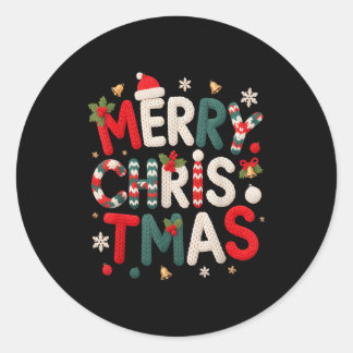 Sticker Rond Merry Christmas Xmas Yarn Crochet Knitting Quilter