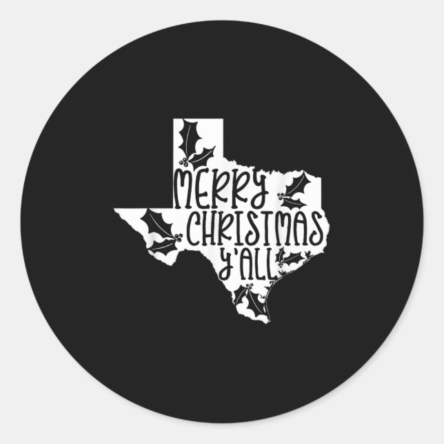 Sticker Rond Merry Christmas Yall Texas Mistletoe White Graphic (Devant)
