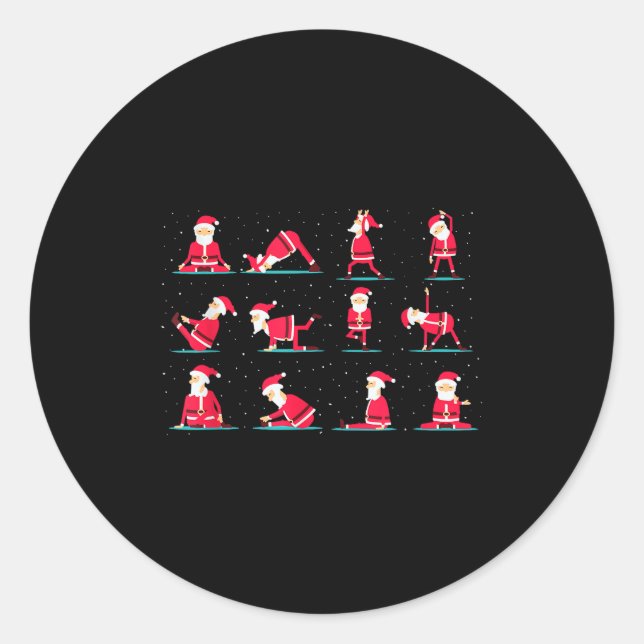 Sticker Rond Merry Christmas Yoga Santa Practice Yoga Xmas Medi (Devant)
