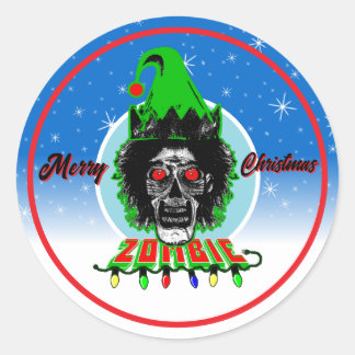 Sticker Rond Merry Christmas Zombie Blue Circle