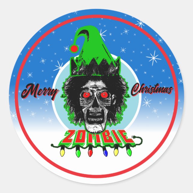 Sticker Rond Merry Christmas Zombie Blue Circle (Devant)