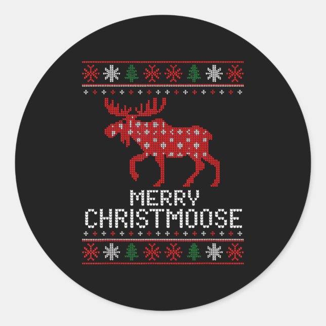Sticker Rond Merry Christmoose Funny Christmas Moose Sweater An (Devant)