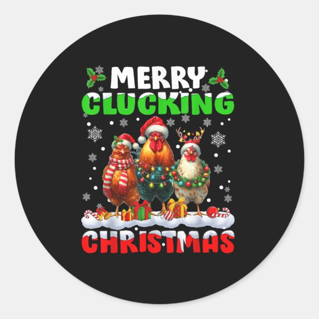 Sticker Rond Merry Clucking Christmas Funny Chicken Santa Hat X (Devant)