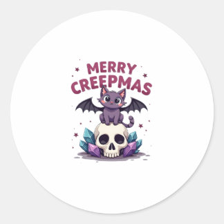Sticker Rond Merry Creepmas Cat Pastel Goth Christmas Skull T-S