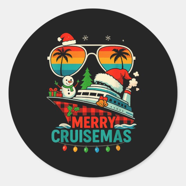 Sticker Rond Merry Cruisemas 2025 Christmas Santa Snowman Funny (Devant)